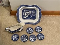 LOT OF BLUE WILLOW DISHES