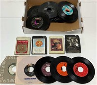 Approximately 50, 45 RPM records, 4 eight track