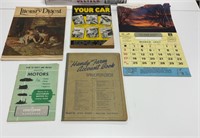 Vintage calendar, farm account book & literary