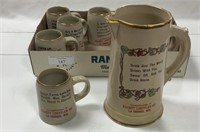 6  Porcelain beer mugs & pitcher with