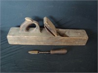 Antique Wooden Plane & Saudering Iron Tool