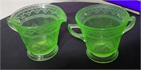 URANIUM GLASS CREAMER & SUGAR CUPS