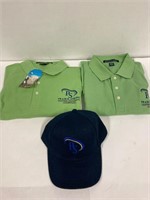 2 Golf Shirts. Size XL and a cap