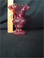 Fenton Cranberry Optic Swirl Vase