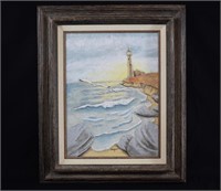 SIgned Cooper Oil on Canvas Lighthouse Painting