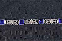 signed S&W Sterling SIlver & Blue Stone Bracelet