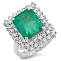 14K Gold 6.50ct Emerald & 1.50ct Diamond Ring