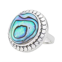 Sterling Silver 18mm Abalone Beaded Halo Ring-SZ