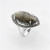 Sterling Silver Labradorite & Marcasite Ring-SZ 7