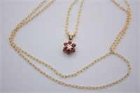 14k Gold Diamond Ruby Flower Necklace