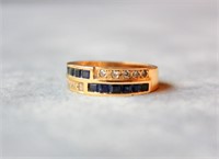 14k Yellow Gold Sapphire & Diamond Ring 4.5g