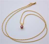 14kt-p Yellow Gold Ruby Solitaire Pendant & Chain