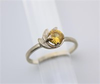Vintage 10k White Gold Yellow Topaz ring