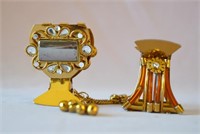 2 Vintage Hair Clips Diamond Accented Gold Tone