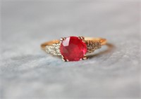 Vintage 14k Yellow Gold Ruby Diamond Ring