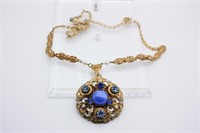 German Blue Moonstone Crystals Pearl Necklace