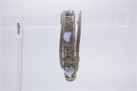 Blue Lace Agate Gemstone Silver Mesh Bracelet