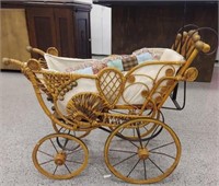 Victorian Baby Buggy Hand Wrapped Wicker And Wood