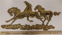 Brass Wall Hanging Three Mustang Horses 26" Wide