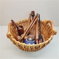 Rustic Basket w/ Wood Kitchen Utensils - Decor +
