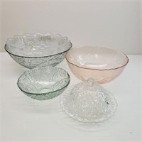 Vtg MCM Glass Serving Bowls & Covered Dish