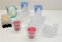 Candle Holders Lot with 3 Frosted Glass Swans +