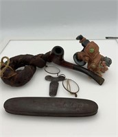 Crown England pipe,wire glasses, etc