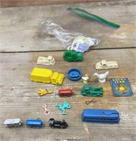 Small vintage toy lot train cars cards