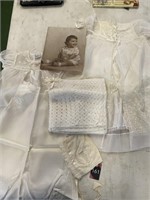 Christening gown & picture & blanket