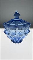 Blue opalescent lidded candy dish