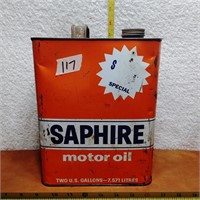 SAPHIRE GALLON OIL CAN FRONT AND BACK