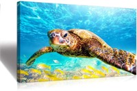 Marine theme style light blue yellow sea turtle w