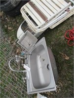 92) Stainless steel sink & 2 heaters & lawn chair