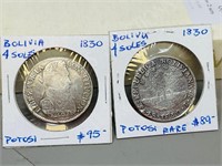 Bolivia- 1830 , 2 silver 4 sol coins