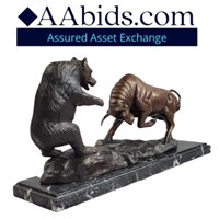 Bull vs Bear Stock Market Bronze Statue Sculpture