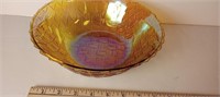 8" Yellow Indiana Glass Decorative Bowl Woven Patt