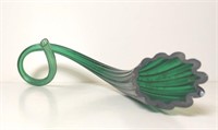 17" Vase Green Art Glass Hand Blown Decorative