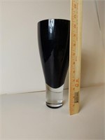 11" Glass Vase Black W White Interior Clear Base