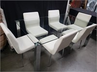Acme modern glass top chrome legs table with 6