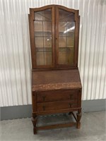 Antique drop front secretary desk with stained