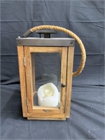 Wood rope lantern 16"h.