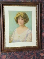 Vintage Print of lady in antique frame