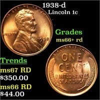 1938-d Lincoln Cent 1c Grades GEM++ RD