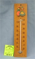 Early Dutch themed wooden wall thermometer