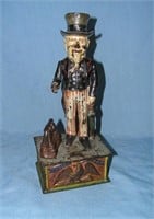Uncle Sam hand painted cast iron mechanical bank c