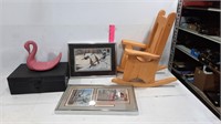 Pictures, Glass Swan, Doll Chair Metal Box