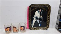 Elvis Presley Tray and (3) Drink Glasses