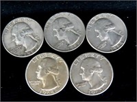 (5) SILVER WASHINGTON QUARTERS