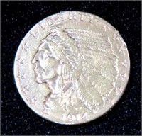 1914 $2 1/2 DOLLAR INDIAN HEAD GOLD PIECE