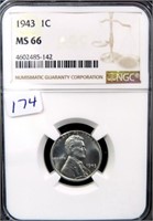 1943 STEEL CENT - NGC GRADED: MS66